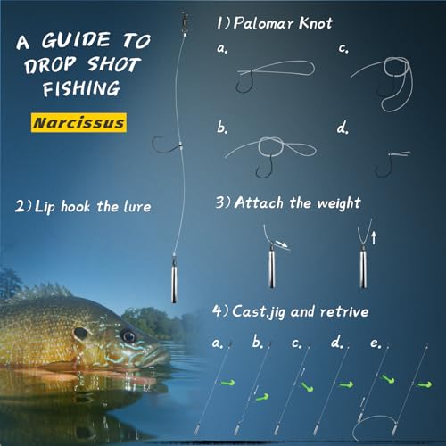 Narcissus Drop Shot Rig Kit with Soft Plastic Baits – 10 Pre-Tied Rigs with Wacky Hooks (1#, 2#, 3#) & Sinkers (1/8–3/8 oz), 10 Lures Included – Swimbaits & Grubs for Bass, Perch, Trout Fishing