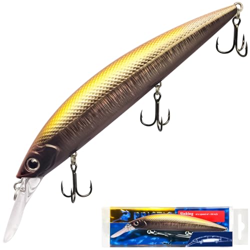 Pristis Minnow Fishing Lure, Long Casting Crankbait with Sharp Treble Hooks, Saltwater Freshwater Hard Bait Plug Set Tackle Kit with Precise Weight & Exquisite Coating for Crappie Bass Pike - color: Sinking-Garnet Emerald