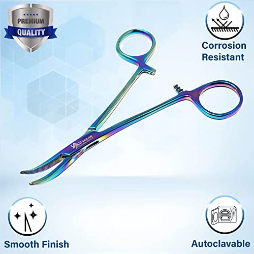 Heavy Duty 1 Each 5.5" Full Serrated Curved Hemostat Forceps Locking Clamps Stainless Steel Multi Rainbow Color