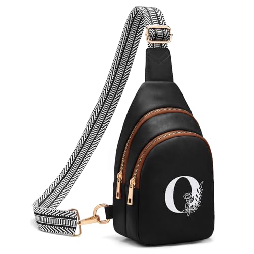 Viverte Crossbody Bags for Women Initial Sling Bag Cross Body Fanny Packs Personalized Gifts for Mom Women Wife - color: Black with Brown, style: O