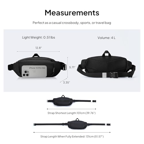 TOPEAST Waist Pack 4L Large Capacity Fanny Pack with Hidden Water Bottle Pocket, Water Resistant Crossbody Sling Bag for Men Women, Adjustable Belt Bag for Hiking Running Travel Cycling - color: BLACK