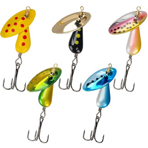 QualyQualy Trout Lures Fishing Spinnerbaits 5pcs Brass Hard Metal Spinner Trout Baits Fishing Lure for Perch Freshwater Saltwater Lake River - color: #B, size: 1/10 oz