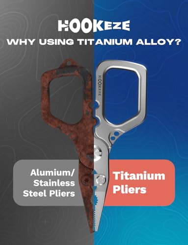 HOOK-EZE Titanium Fishing Pliers, 4.1" Saltwater Resistant Fishing Scissors,Tungsten Cutters, Knot Tying Tool with Lanyard, Split Ring Hook Remover, Gifts for Men