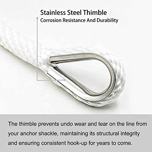 Young Marine Premium Solid Braid MFP Anchor Line Braided Anchor Rope/Line 3/8 Inch 100FT with Stainless Steel Thimble & Shackle (3/8" x 100', White) - size: 3/8" x 100'