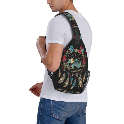 Dream Catcher With Elephant Sling Backpack Chest Bag Crossbody Shoulder Bag Gym Cycling Travel Hiking Daypack For Men Women - color: Dream Catcher With Elephant