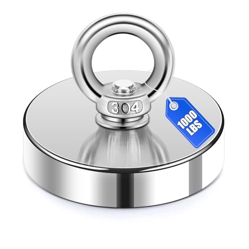 DIYMAG Super Strong Neodymium Fishing Magnets, 1000 lbs(453 KG) Pulling Force Rare Earth Magnet with Countersunk Hole Eyebolt Diameter 3.55 inch(90mm) for Retrieving in River,Lifting and Pick up - size: 90mm