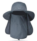 Fishing Hat for Men & Women, Outdoor UV Sun Protection Wide Brim Hat with Face Cover & Neck Flap - color: Dark Grey