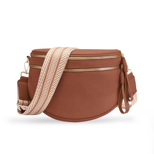 oscaurt Leather Crossbody Bag Bum Bag for Women Large Sling Bag Cross Body Purse Shoulder Handbag Fanny Pack - color: Brown, size: Large