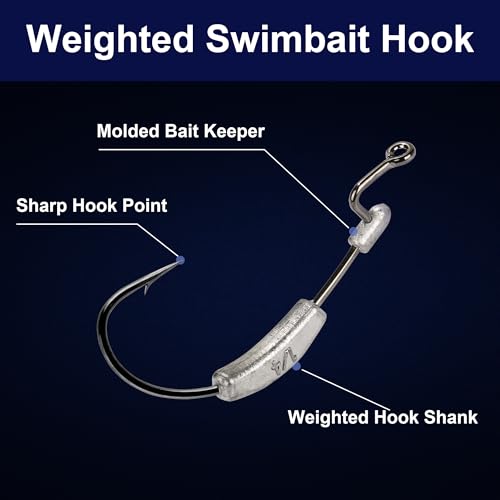 15 Pcs Weighted EWG Worm Hook, Weedless Fishing Swimbait Hooks Bass Fishing Freshwater Saltwater Assorted 1/8oz 3/16 1/4oz - size: Multi Size-15pcs