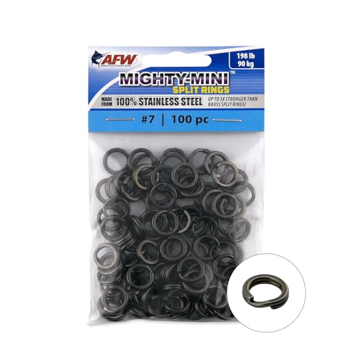 American Fishing Wire Mighty Mini Stainless Steel Split Rings, 3 Times Stronger Than Brass, Superior Holding Power for Fisherman and Outdoorsman - 100pcs in Bright Stainless Steel and Gunmetal Black - size: 100 pc, #7, 198 lb test, style: Gunmetal Black