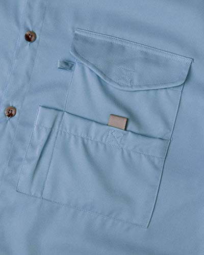 Alimens & Gentle Short Sleeve Fishing Shirt Wicking Fabric Sun Protection Casual Button Down Shirts - color: Blue, size: Small