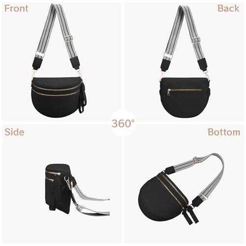 oscaurt Leather Crossbody Bag Bum Bag for Women Large Sling Bag Cross Body Purse Shoulder Handbag Fanny Pack - color: Black-1, size: Large
