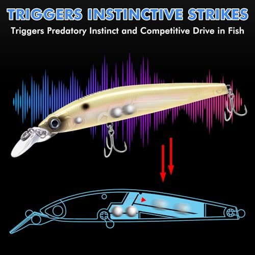 TRUSCEND Suspending Jerkbait, Rattle Minnow Lures with BKK Hooks, Freshwater Bass Trout Striper Walleye Pike Fishing Lures, Variety Pack for All Water Conditions, Premium Fishing Gear and Gifts - color: B1-5",0.8oz