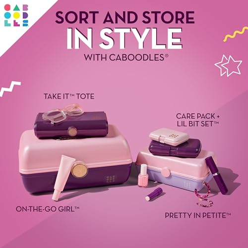 Caboodles On-The-Go Girl Makeup Box, Two-Tone Pink on Violet, Hard Plastic Makeup Organizer Box, Built-In Mirror, Secure Latch for Safe Travel, Spacious Storage for Large Items - color: Pink Over Violet