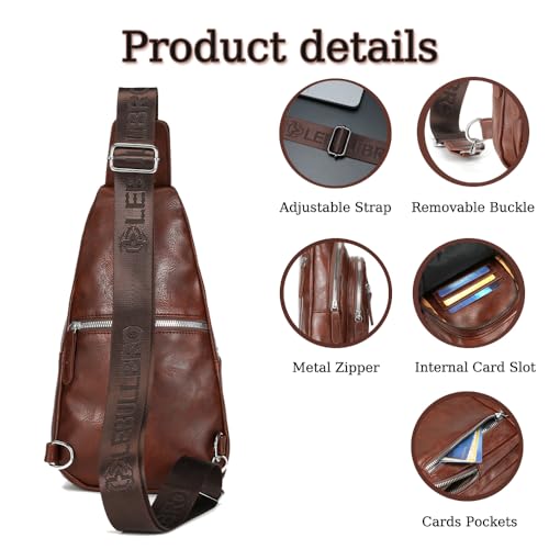 Crossbody Bags for Men Leather Sling Bags Mens Chest Bag Backpack Travel Hiking Fishing Outdoor Sports - color: Dark Brown