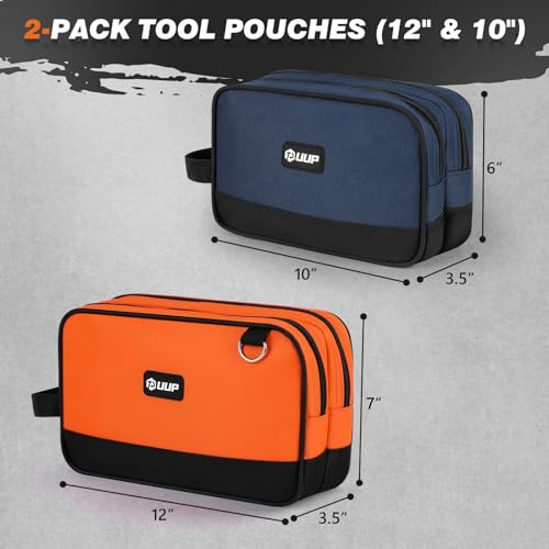 12 10" Small Tool Bag 2 Pack, Zipper Tool Pouch 2 Compartments, Utility ToolBag with Carrying Handle, Toolbox Organization, Screwdriver Storage Tool Box, Mechanic Men Dad Gifts, Orange/Green - color: Orange/Blue 2Pack, size: 12"x7"&10" x 6"