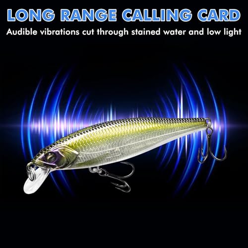 TRUSCEND Suspending Jerkbait, Rattle Minnow Lures with BKK Hooks, Freshwater Bass Trout Striper Walleye Pike Fishing Lures, Variety Pack for All Water Conditions, Premium Fishing Gear and Gifts - color: A-3.5",0.3oz