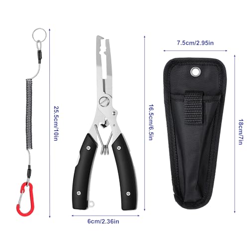 Stainless Steel Fishing Pliers Fishing Hook Remover Needle Nose Pliers Line Cutter Plier with Lanyard Multi-Function Braid Cutter Lockable Handy Fish Tool with Storage Bag For Men Saltwater Freshwater