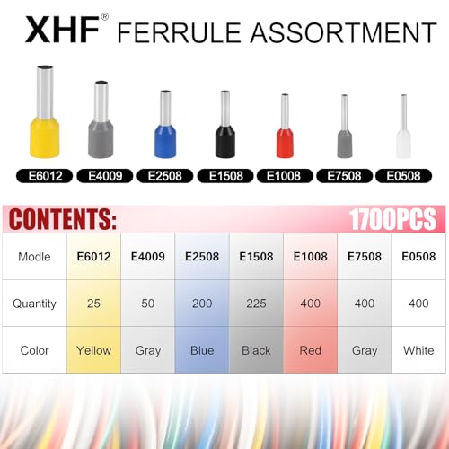 XHF 1700 PCS Ferrule Crimping Tool Kit with Hexagonal Ferrule Crimper Insulated Wire End Ferrules Terminals - color: 1700 PCS Kit