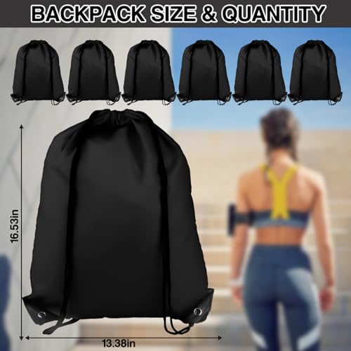 COIDEA 6Pcs Drawstring Backpacks, Medium, Black, Sports, Gym, Travel, Swimming, Beach - color: Black