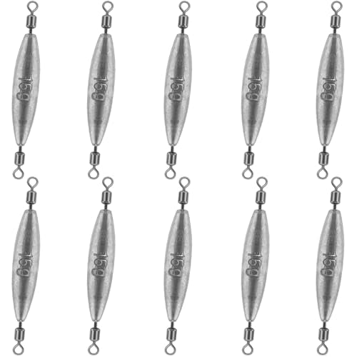 10 Pack Fishing Weights Sinkers Inline Trolling Fishing Weights | "Oval Lead Egg Sinkers with Double Barrel Swivels for Saltwater Freshwater Fishing" - size: 1/2oz-10pcs