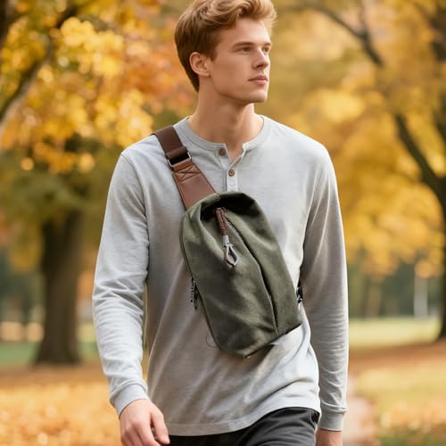 MOYYI Canvas Sling Bag Small Crossbody Bag for Men & Women, 2.5L Mini Casual Daypack Shoulder Bag, 2.5L Capacity (Green) - color: 8004green-2.5l