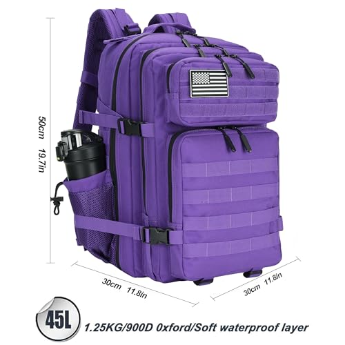 Lovelinks21 45L Tactical Assault Backpack 3 day assault pack with Molle Waterproof backpack Rucksack for Tactical Backpacks (Purple) - color: Purple