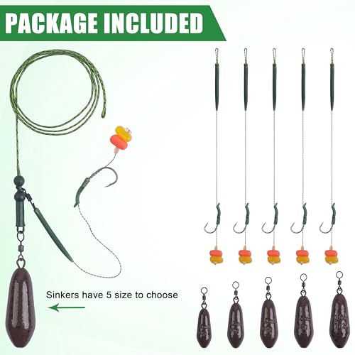 Carp Fishing Rigs Kit Carp Hair Rig with Carp Sinker Weights Carp Hooks Corn Bait Leader Rigs Quick Change Rolling Swivels Sleeves Carp Fishing Equipment Accessories - color: Carp Rigs Waterdrop Sinker, size: 3oz
