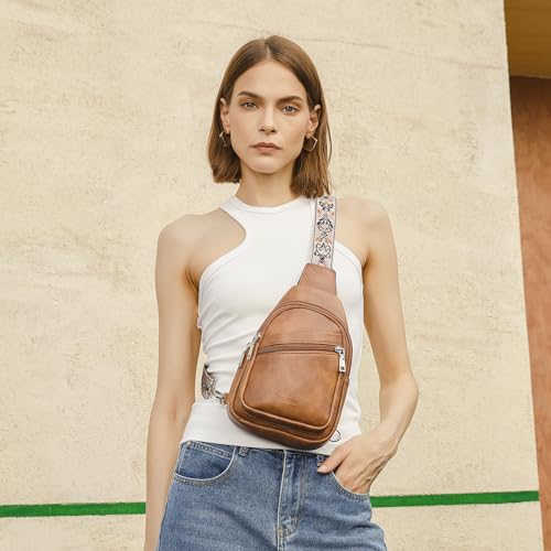 Telena Sling Bag for Women Crossbody Bags Purse for Women Vegan Leather Fanny Pack with Adjustable Strap - color: 0-camel Brown
