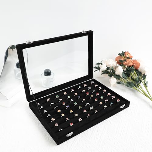 Wudygirl 7 Slot Ring Holder Organizer Display Tray for Rings And Jewelry Storage Velvet Ring Box with Multiple Slots Rings Organizer and Jewelry Showcase (Black Velvet) - color: Black, size: Ring