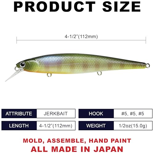 LUCKY CRAFT Slender Pointer 112 MR Fishing Lure, 4.5" Suspending Jerkbait, 4-5 ft Depth, Long Casting, Freshwater Trout and Bass Lures, Bass Fishing Gear and Tournament Hard Bait - color: 269 BE Gill