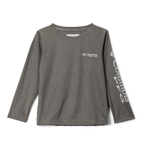 Columbia Youth Boys Toddler PFG Terminal Tackle Long Sleeve Sun Protection Shirt, Charcoal Heather/Cool Grey Logo, 2T