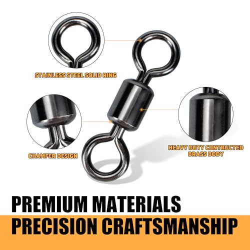 Fishing Swivels Rolling Barrel Swivels High Strength Stainless Steel Rolling Swivels Fishing Hook Line Connector Tackle Accessories - size: Size #1_104lb, Pack of 100