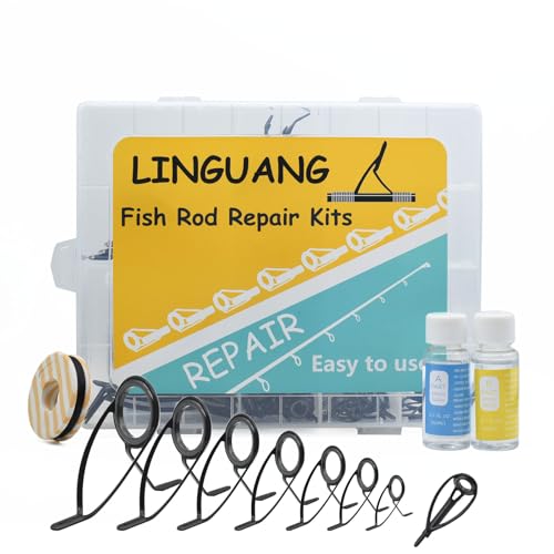 KW 55PCS Heavy Double Feet Fishing Surf Spinning Casting Saltwater Line Rod Replacement Guides Repair Kit with Epoxy Gule Set for Rod Building