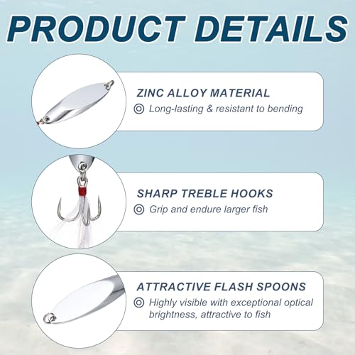 Fishing Spoons Lures Metal Saltwater Treble Trout Lures Jigging Spoon with Treble Hooks Spinner Baits for Freshwater - color: Silver, size: 18g / 3/5oz