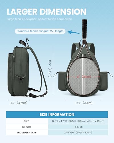 Sucipi Tennis Bag, Quilted Tennis Sling Crossbody Backpack, Water Resistant Tennis Racket Bags for Women Men, Suitable for Pickleball Tennis Badminton - color: Green, size: Medium