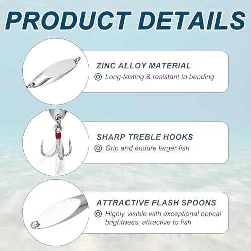 Fishing Spoons Lures, Metal Saltwater Treble Trout Lures Jigging Spoon with Treble Hooks Spinner Baits for Freshwater - color: Silver, size: 5g / 1/5oz