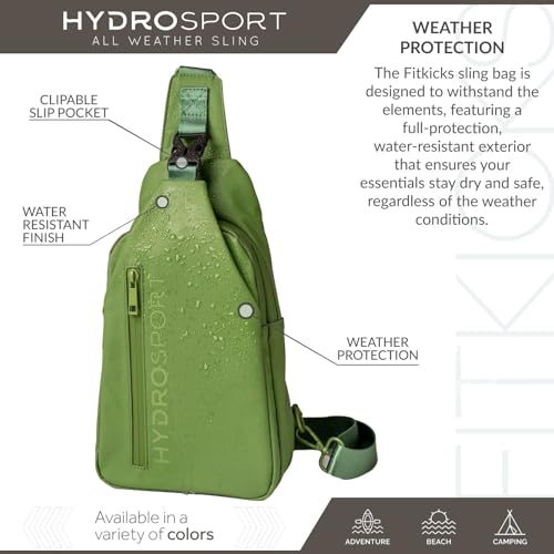 FITKICKS Hydrosport All Weather Sling Bag Unisex Crossbody Travel Hiking Chest Bag - color: Green