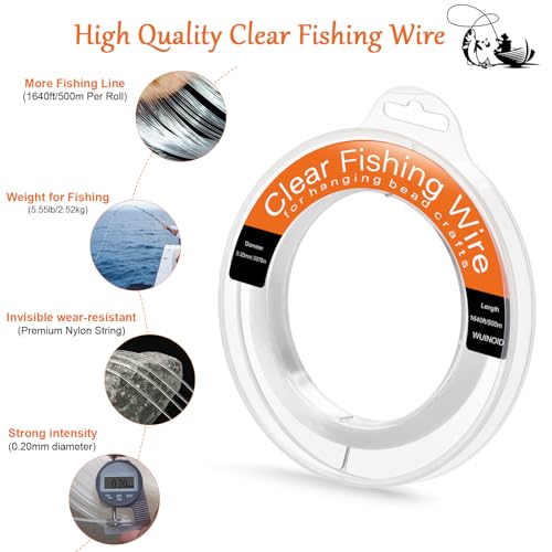 Clear Fishing Line Wire 755 ft, Invisible Monofilament Fishing Line Wire, Nylon String for Hanging Balloons Garland Crafts Picture Decorations, Clear String Threads Cords WUINOID - style: 0.2mm/1640ft