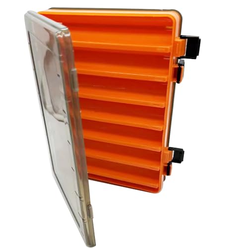 14 Compartments Double-Sided Visible Fishing Lure Hook Tackle Box Hard Plastic Orange/Yellow Container Box for Fishing Lures Hooks Jewelry Beads Earring (1pcs-orange-14compartments) - color: 1pcs-orange-14compartments