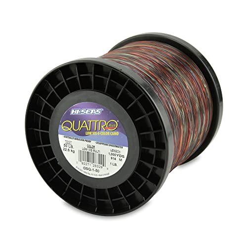 HI-SEAS Quattro Monofilament Fishing Line - Low-vis 4 Color Camo, Strong & Durable Performance Saltwater Main Line - style: 50 Lb Test, 0.70 Mm Dia, 1000 Yd