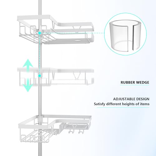 DAOYA Shower Caddy Tension Pole Corner - Stainless Steel Bathroom Organizer White Tension Rod Shower Shelves for Tub(22-114.2inch), Renter Friendly - color: White