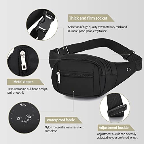Crossbody Fanny Pack for Men&Women,Large Waist Bag & Hip Bum Bag with Adjustable Strap for Outdoors Workout Traveling Casual Running Hiking Cycling - color: Black Pure
