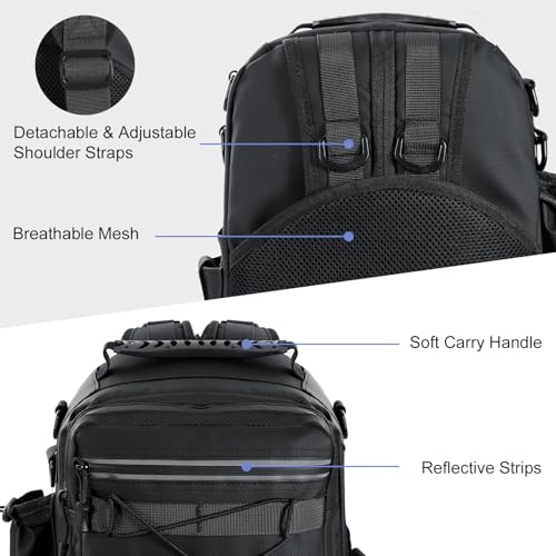MoKo Fishing Backpack Sling Bag with Rod & Gear Holder, Nylon Waterproof Fishing Tackle Storage Bag for Fishing