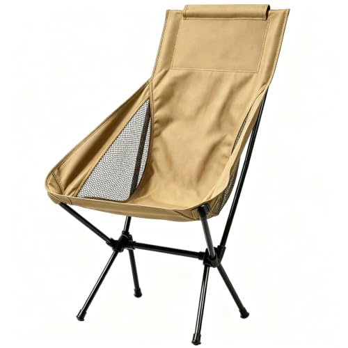 Wind Tour Portable Camping Chair Lightweight Foldable Outdoor Chair for Hiking Camp Backpacking Lawn Beach Fishing Picnic with Carry Bag (High-Back | Khaki) - color: High-back | Khaki
