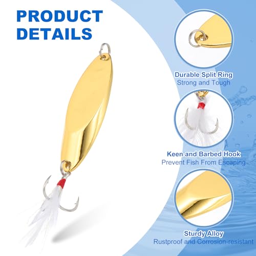 PATIKIL Fishing Spoons, Fishing Lures Casting Spoon Treble Hooks Jigs Hard Metal Spinner Baits for Freshwater Saltwater Salmon - color: Gold Tone, size: 4/5 oz