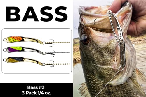 IRON DECOY Spoon Fishing Lures 3-Pack, Multi-Species Metal Spoons for Trout, Walleye, Bass, Salmon, Pike, Ice Fishing & Trolling, Vibrating Spoon Lure Kit - color: Bass #1, 1/2 oz