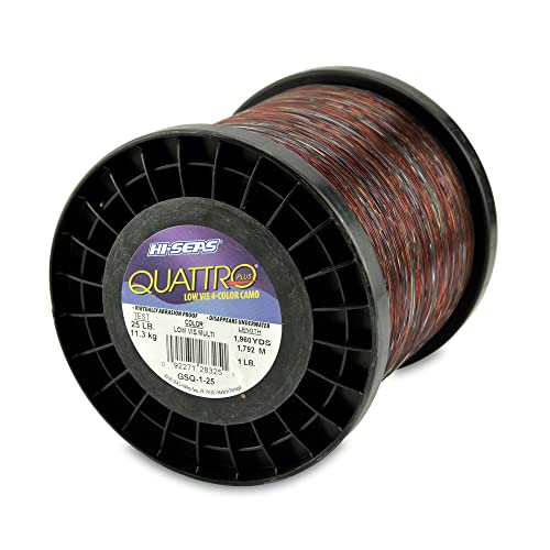 HI-SEAS Quattro Monofilament Fishing Line - Low-vis 4 Color Camo, Strong & Durable Performance Saltwater Main Line - style: 25 Lb Test, 0.50 Mm Dia, 1960 Yd