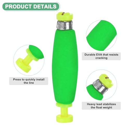 M METERXITY Pack Fishing Bobbers Floats, EVA Foam Weighted Bobbers, Clip-on Floats Slip Corks Floaters Strong Buoys - color: Green, size: 2" Length