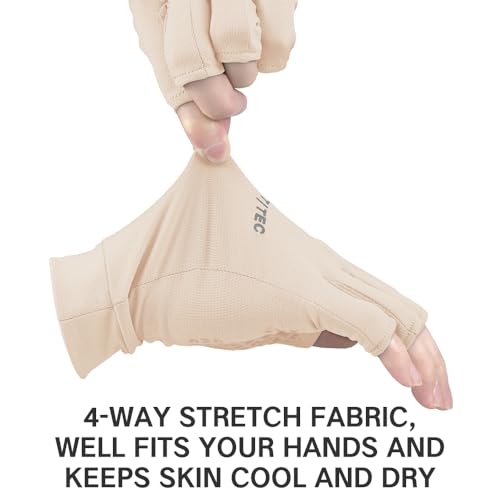 Unisex UV Protective Fingerless Gloves UPF 50+ Summer Sun Glove for Outdoor Fishing Cycling Hiking Driving Kayaking - color: Apricot, size: Medium